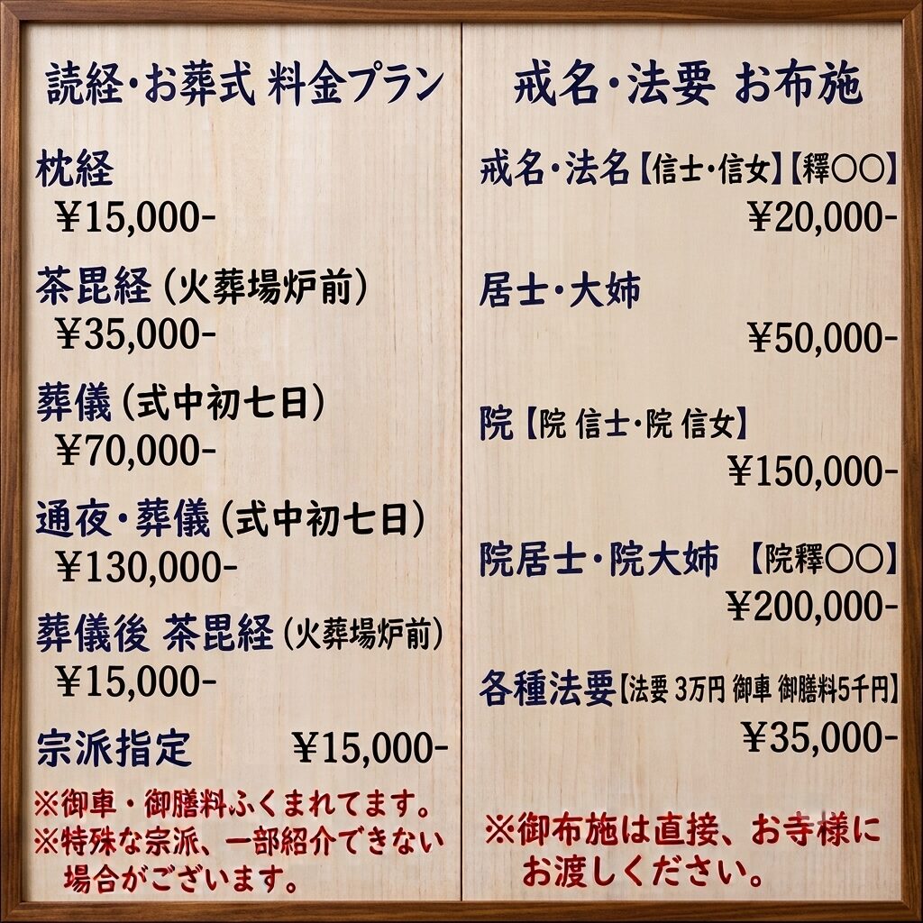 大阪市　大阪市内 お坊さん紹介 派遣 格安 定額 御布施