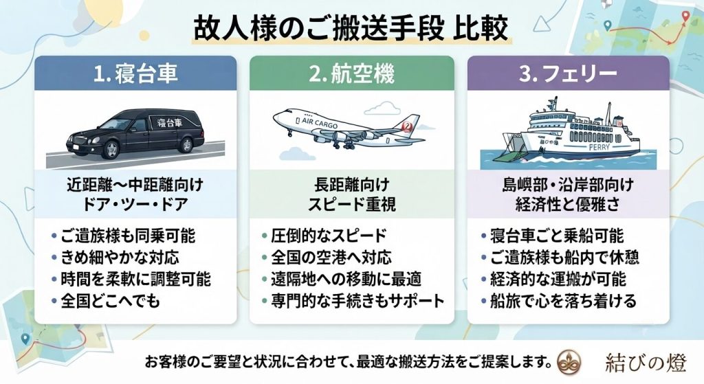 神戸市, 遺体搬送, 寝台車, 航空便, 空輸, フェリー