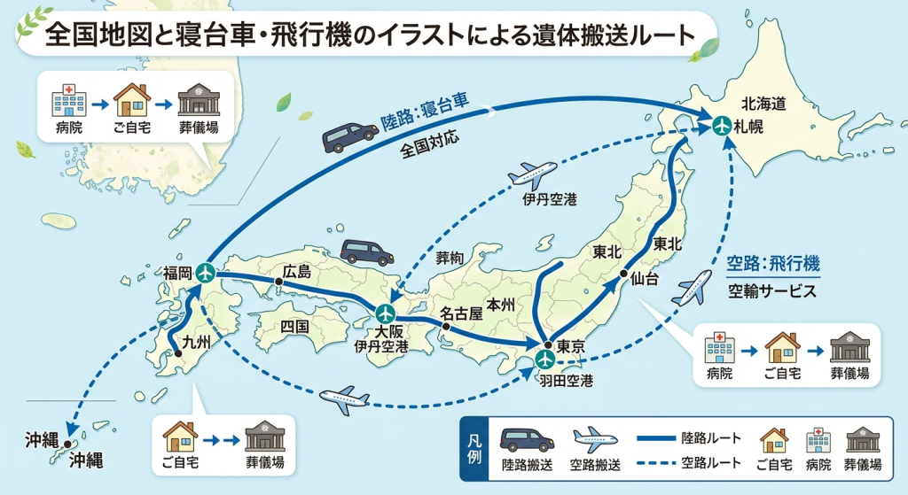 【三木市の遺体搬送 家族葬】長距離 寝台車 航空便（空輸）結びの燈