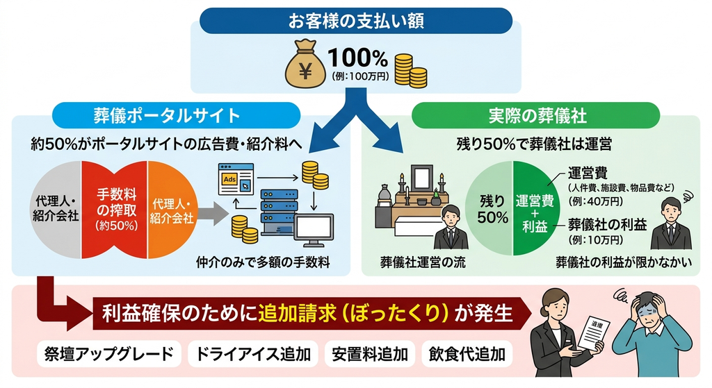 ポータルサイトのぼったくりの図解説明